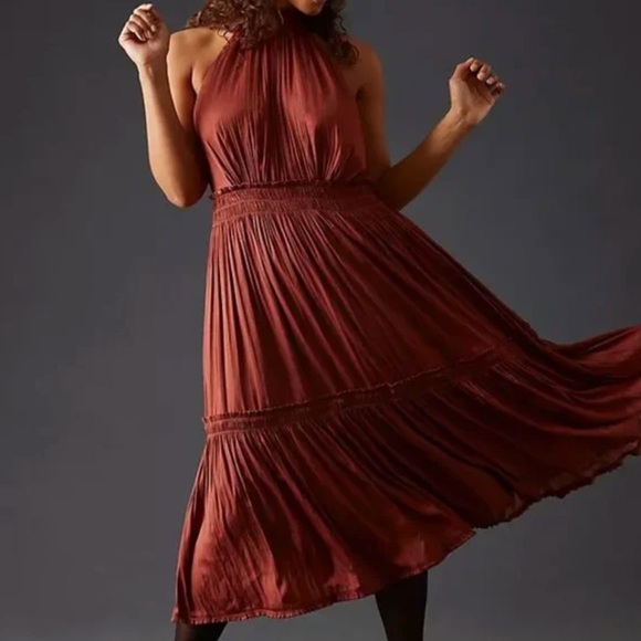 Anthropologie Tiered Pleated Halter Dress - Picture 2 of 6